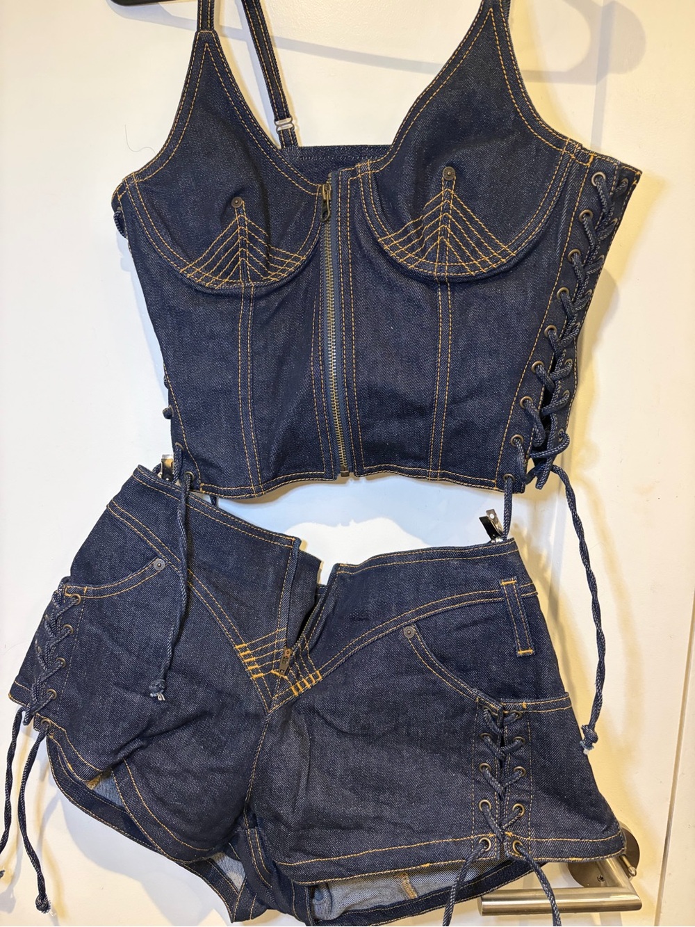 Jean Paul Gaultier Dark Indigo Denim Corset Top & Shorts Set - Picture 2 of 2